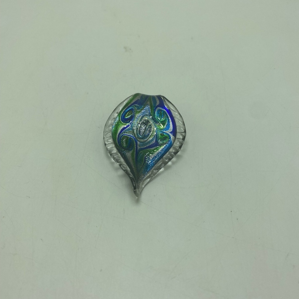 Hand Blown Art Glass Feather Pendant Murano Style - Picture 4 of 4